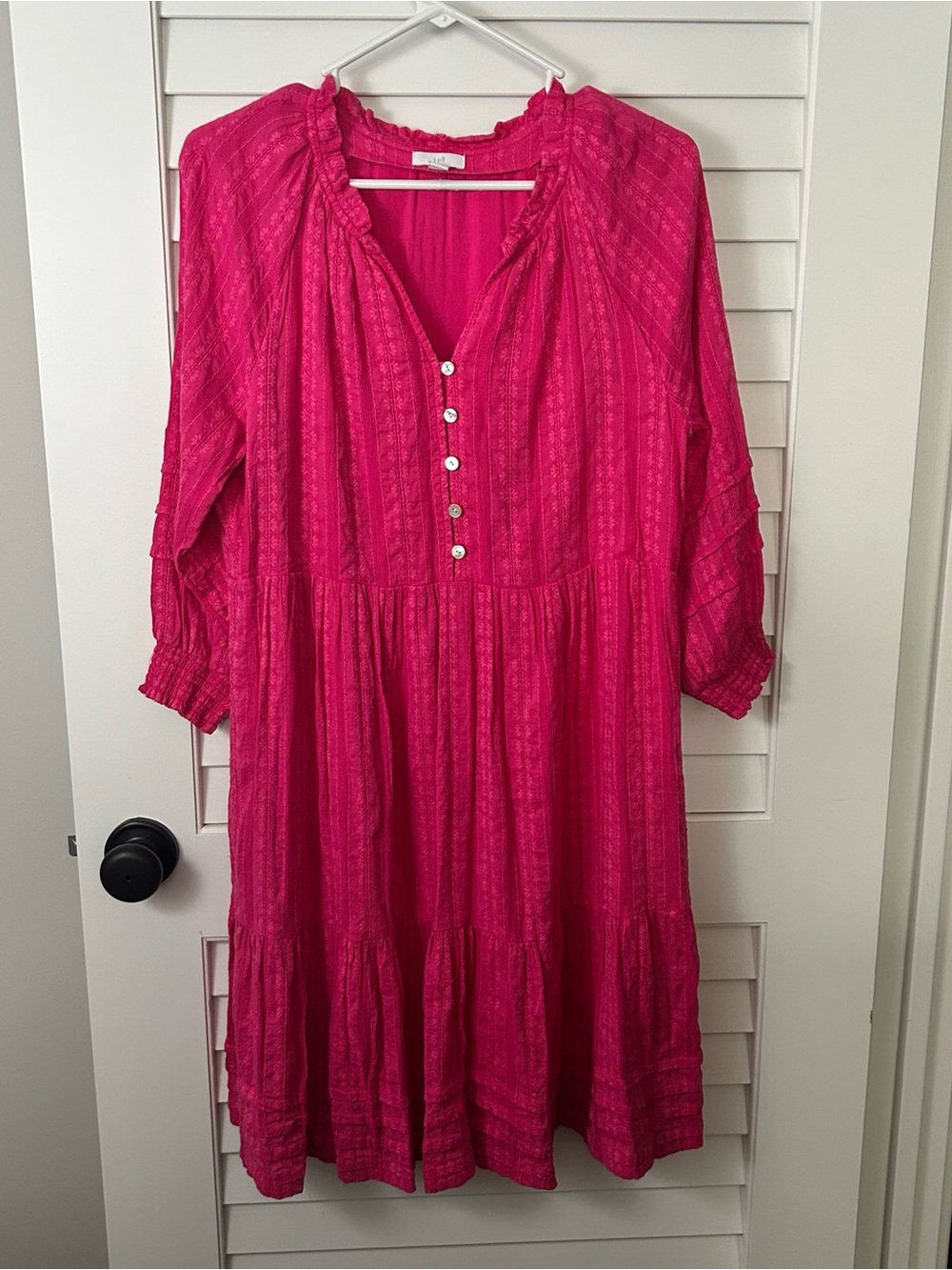 J Jill Pink Tiered Dobby Dress Knee Length Cottagecore Women’s Sz small